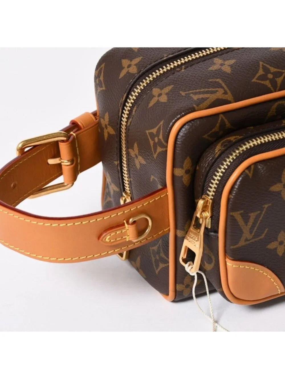 Louis Vuitton Locker Dopp Kit Cargo Clutch Handbag Brown Gold